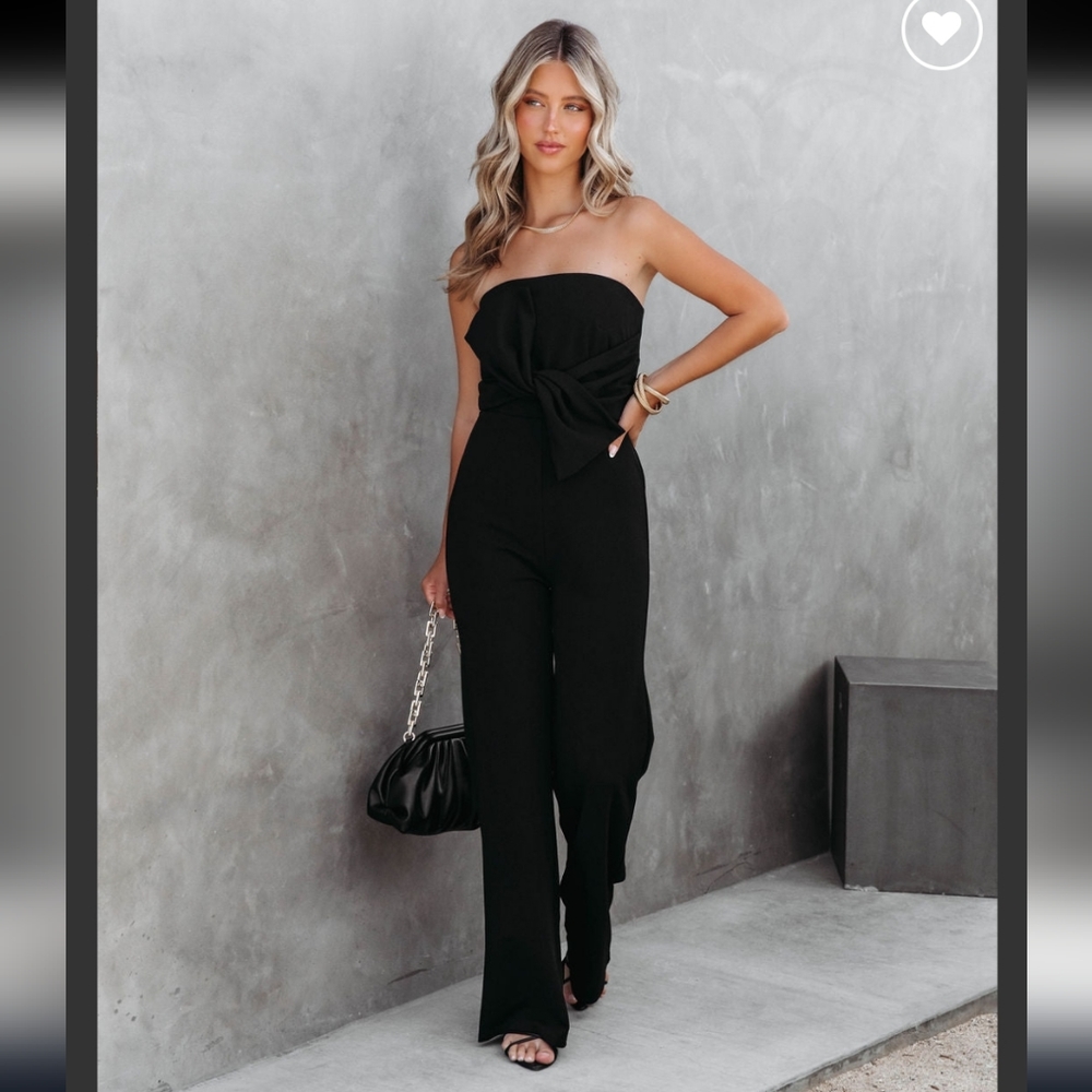 Vici Black Bow Strapless Jumpsuit NWT - Picture 5 of 11